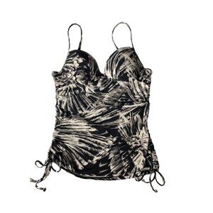 Spanx Tankini Top Small Padded Black White Swimwear Beach Vacation Chic